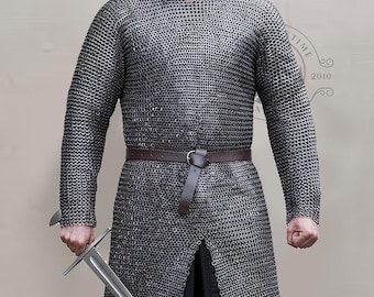 Medieval Chainmail Shirt: 9mm Riveted Flat Rings – Handmade Mild Steel Chainmail Armor – LARP