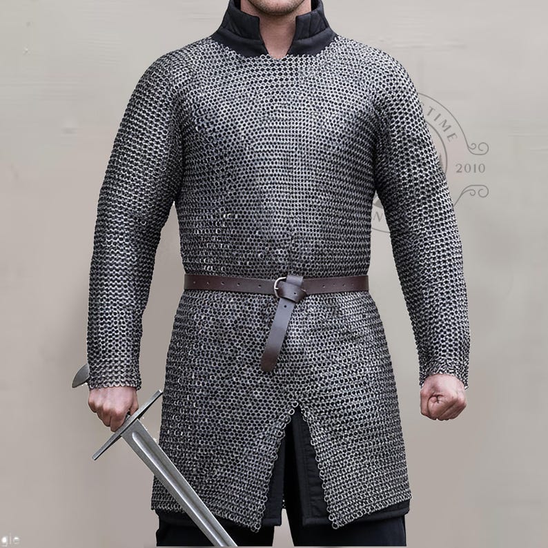 Handmade medieval chainmail shirt with 9mm riveted flat rings