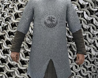 Handmade Chainmail Hauberk - 9mm Riveted Flat Ring Medieval Armor Shirt - Steel Viking Maille Tunic