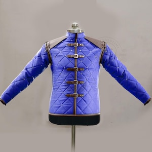 Medieval Cotton Gambeson with Brown Leather Trim Larp & Renfaire Costume Halloween Gifts