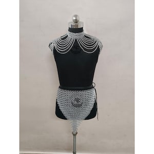 Chain mail Top with Skirt for Larp & Cosplay Dress Aluminium 10MM Butted Ring, Halloween Gifts