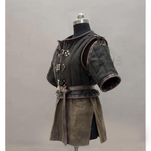 Medieval Gambeson with Brown Leather Trim For Larp & Renfaire, Padded Costume Viking Costume, Easter Gifts