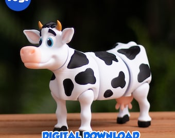 COW - Stl and 3MF gidital file for 3D printing, flexible, articulated, toy