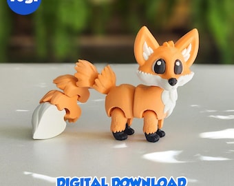 FOX CARTOON - Stl and 3MF gidital file for 3D printing, flexible, articulated, toy