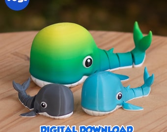 WHALE CARTOON - Stl and 3MF gidital file for 3D printing, flexible, articulated, toy