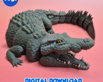 CROCODILE - Stl and 3MF gidital file for 3D printing, flexible, articulated, toy