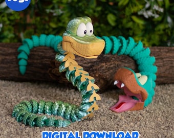 SNAKE CARTOON - Stl and 3MF gidital file for 3D printing, flexible, articulated, toy