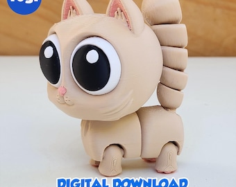 KITTEN - Stl and 3MF gidital file for 3D printing, flexible, articulated, toy