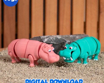 HIPPO ARTICULATED - Stl and 3MF gidital file for 3D printing, flexible, articulated, toy