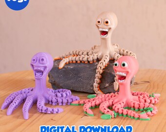 CRAZY OCTOPUS - Stl and 3MF gidital file for 3D printing, flexible, articulated, toy