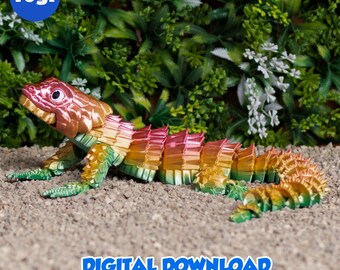 ARMADILLO LIZARD CARTOON - Stl and 3MF gidital file for 3D printing, flexible, articulated, toy