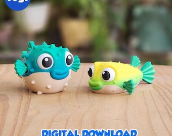 PUFFER FISH - Stl and 3MF gidital file for 3D printing, flexible, articulated, toy