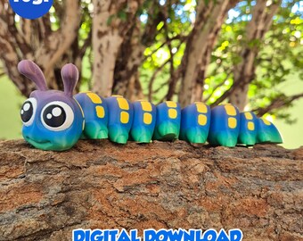 CATERPILLAR - Stl and 3MF gidital file for 3D printing, flexible, articulated, toy