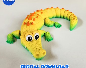 CROCODILE CARTOON - Stl and 3MF gidital file for 3D printing, flexible, articulated, toy