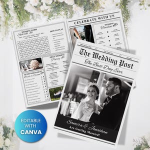 Wedding Newspaper Template | Wedding Newspaper Canva Template | Newlywed Times Template | Folded Wedding Program | Wedding Template