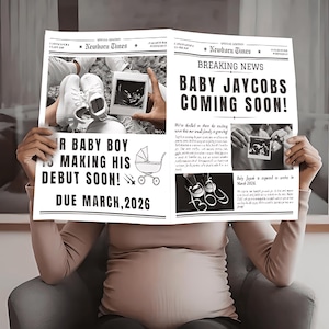 Large Pregnancy Announcement Newspaper Template | Baby Announcement Newspaper | Baby Is On The Way | Custom Editable Canva Template