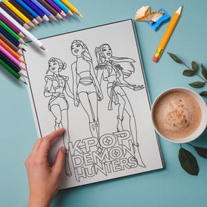 100 Kpop Demon Hunters målarbilder | Digital målarbok | Huntrix-fans | Kpop-fankonst | Saja Boys Girls | Barnens födelsedagsaktivitet bild 7