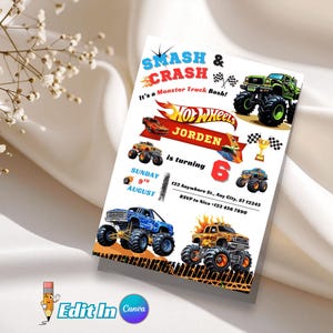 Monstertruck-Geburtstags-Einladungs-Vorlage | Smash Crash LKW | Monstertruck Geburtstags-Einladung | Jungen Geburtstag einladen | Monster-Truck-Party