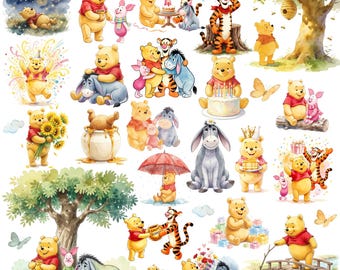 Más de 70 imágenes prediseñadas de Winnie the Pooh en formato PNG / Pooh y sus amigos / Imágenes prediseñadas del oso Pooh / Archivos de corte de silueta de Cricut