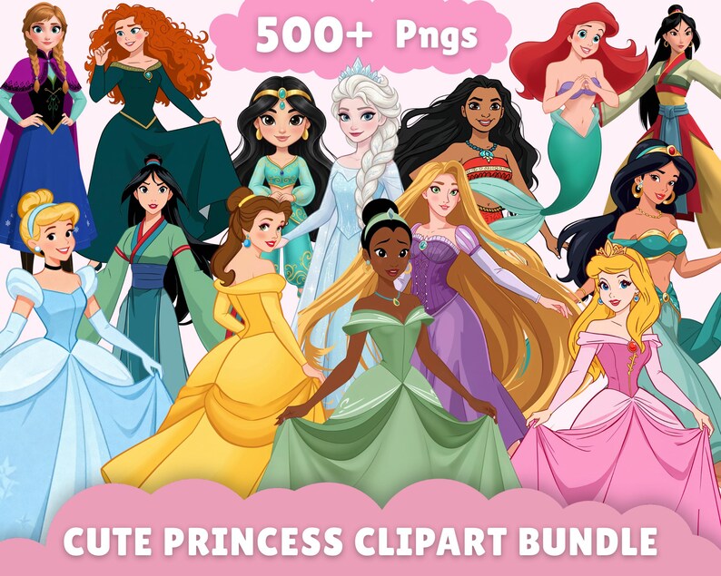 500+ Cute Princess Clipart Bundle | Princesses PNG | Sublimation ...