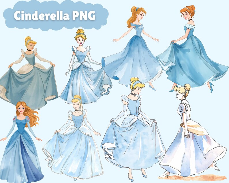 Princess Watercolor Clipart Bundle | Princess PNG Cartoon Sublimation ...