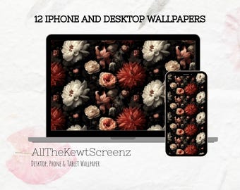 Moody Floral Phone Wallpaper, Dark Floral iPhone Wallpaper, Desktop Wallpaper, Phone Background Bundle, Desktop Aesthetic Background Bundle