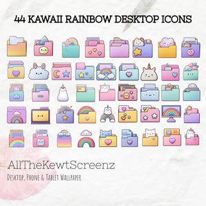 Kawaii Desktop Icons, Kawaii Icon Set, Desktop Organizer, Icon Windows Bundle, Mac Icons, Aesthetic Kawaii Rainbow Icons, Rainbow Folders