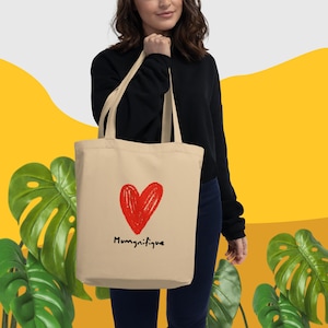Tote Bag Mumgnifique | Sac coton bio pour maman | Idée cadeau Fête des Mères | Sac cabas cœur rouge | Accessoire éco responsable