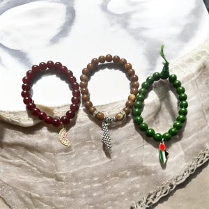 Beaded Bracelet with Palestine Map Charm | Palestine Solidarity | Palestinian Bracelet watermelon