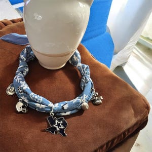 Football Cowboy team Silver Bandana Charm Necklace, Dallas Bandana Charm Necklace, Choose Your Summer Country Concert Jewelry,Game day