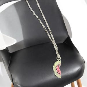 Watermelon Jewelry Necklace,Summer Fruit Fun Gift Silver Necklace