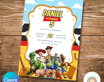 Plantilla de invitación de cumpleaños de Toy Story: Woody y Buzz, 13x18 cm (descarga digital)
