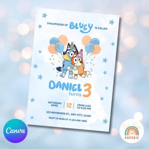 Editable Blue Dog Birthday Invitation Digital Birthday Party Invite Bday Party evite Instant Download Template Blue Dog Boys Girls