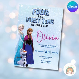 Frozen Four The First Time In Forever Birthday Invitation Frozen 4th Birthday Invite Kids Fourth Party editable Invitation Elsa Anna Theme