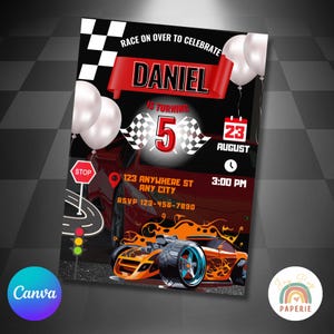 Editable Hot Wheels Birthday Invitation, Hot Racing Cars Birthday Party Invite, birthday party invitationHot Wheels Race Cars Template Canva