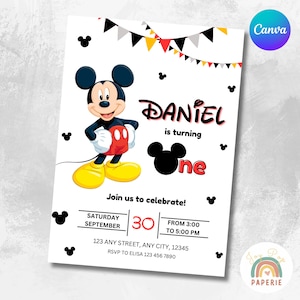 Mickey Mouse Birthday Invitation Template: Editable Canva Evite (5x7, Digital Download