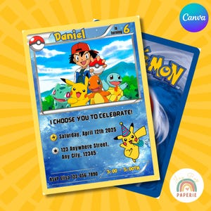 Birthday invitation Pokemon instant download digital invite Pokémon card themed invitation for birthday party pokecard pikachu