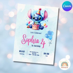 Birthday Invitation Stitch editable Template Editable Stitch Invite Canva, Printable invite instant download invitation lilo and stitch