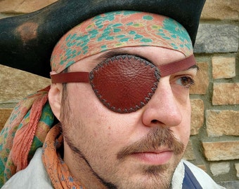 Deluxe Eye Patch with Stitching- BLACK or BROWN - High Quality Leather - Hand Made - One Size - Pirate/Steampunk/Renaissance/Medieval/LARP