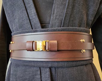 EXTRA-WIDE Jedi Belt - Dark Brown - High-Quality Leather, Custom, Made-To-Order - Silver or Gold hardware