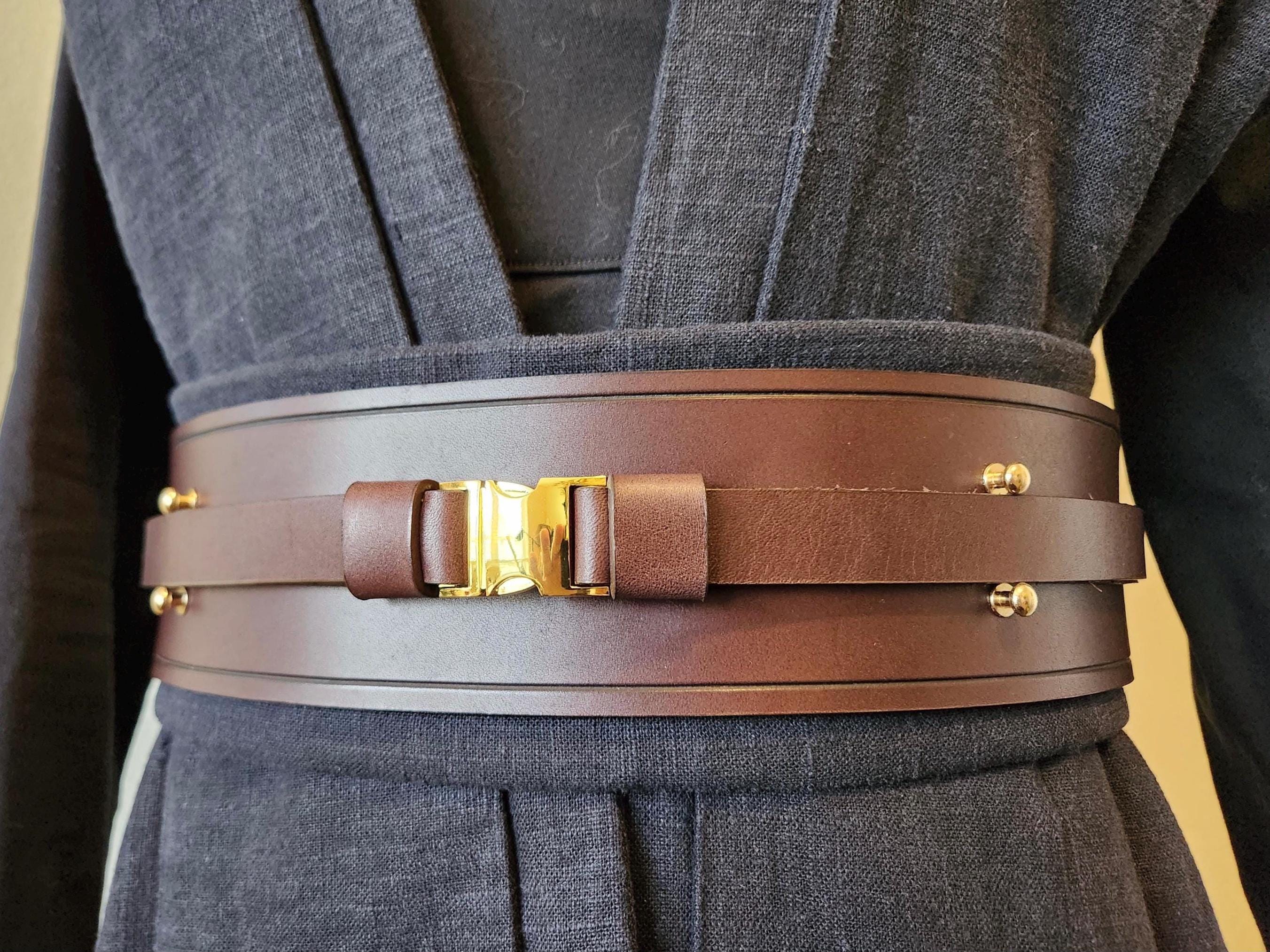 EXTRA-WIDE Jedi Belt - Dark Brown - High-Quality Leather, Custom, Made-To-Order - Silver or Gold hardware