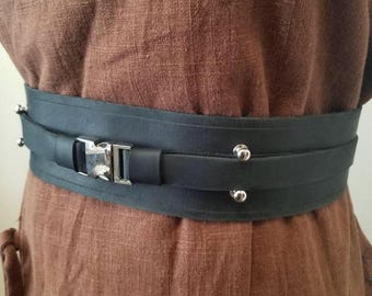 Standard Jedi Belt - BLACK - High-Quality Leather, Custom, Made-To-Order - Silver or Gold hardware