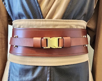 EXTRA-WIDE Jedi Belt - Light Brown - High-Quality Leather, Custom, Made-To-Order - Silver or Gold hardware