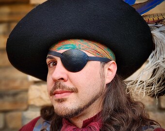 Deluxe Eye Patch - BLACK or BROWN - High Quality Leather - Hand Sewn - One Size - Pirate/Steampunk/Villain/Warrior/Renaissance/Medieval/LARP