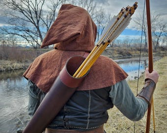 Woodsman’s Back Quiver - Hand-stitched Leather - Traditional Archery/Reenactment/LARP/Renaissance-Faire - Ranger/Robin-Hood Inspired