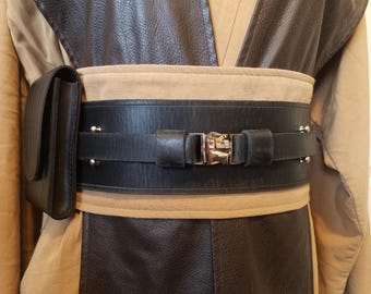 EXTRA-WIDE Jedi Belt - BLACK - High-Quality Leather, Custom, Made-To-Order - Silver or Gold hardware