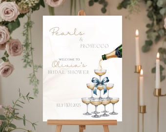 Editable Pearls And Prosecco Bridal Shower Editable Welcome Sign, Bride-to-be Entrance Board, Printable Poster Bridal Party Custom Template