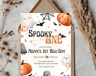 Spooky One Birthday Invitation, Halloween 1st Birthday Invitation, Spooktacular Invite, Cute Ghost Birthday Party Evite, Two Spooky Birthday