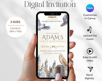 The Chosen One First Birthday Video Invitation, Wizard 1st Birthday Animated Invite, Castle Magic School Birthday Digital Invite