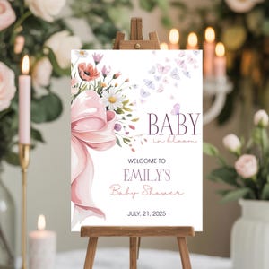 Editable Baby in Bloom Welcome Sign, Girl Baby Shower Poster, Floral Canva Template, Printable Welcome Board, Instant Download